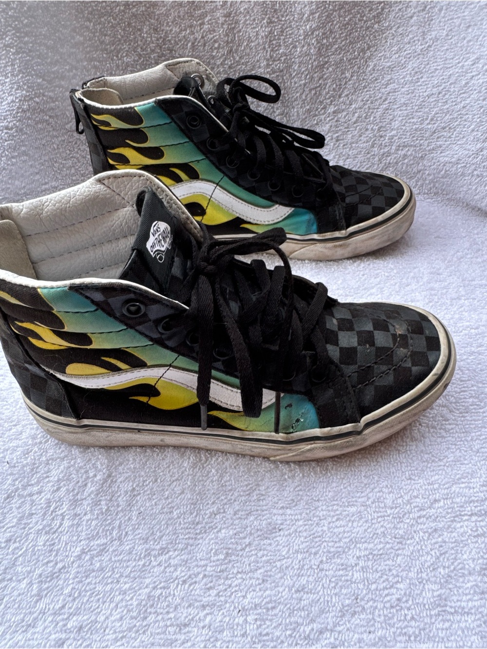 Vans Kids' High-Top Checkerboard Sneakers in Black with Teal Accent